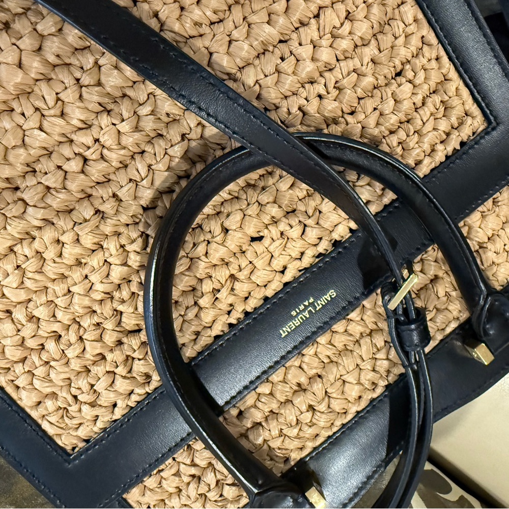 Saint Laurent woven raffia  and black calfskin leather handbag NWOT - Picture 5 of 10